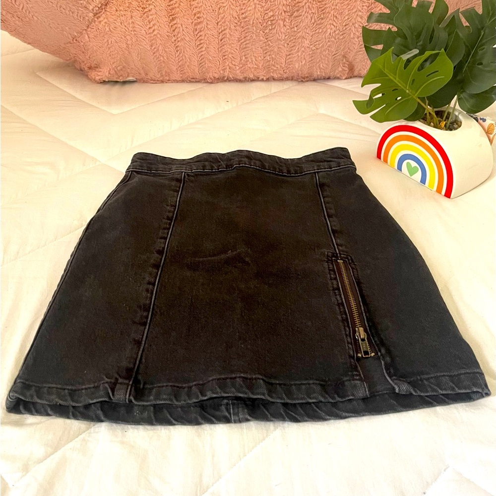 Black denim mini skirt